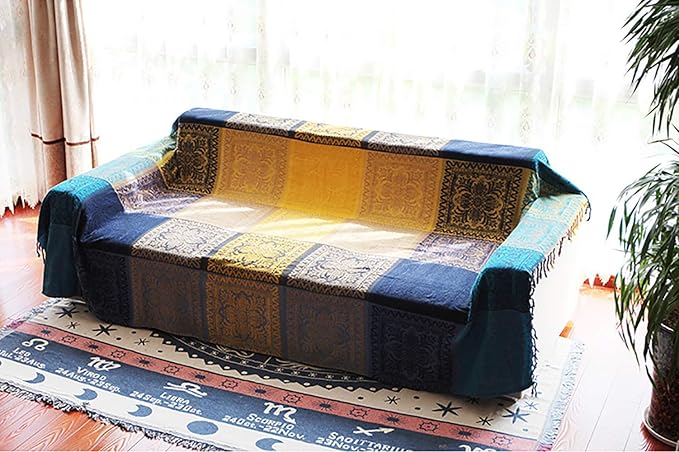 Bohemian Throw Blanket for Couch，Colorful Chenille Tassels Boho Woven Hippie - Image 6