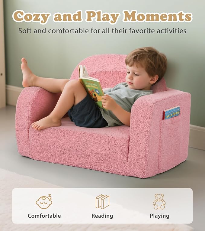 Foryoomi Kids Couch, 2-in-1 Soft Toddler Couch Fold Out - Image 3