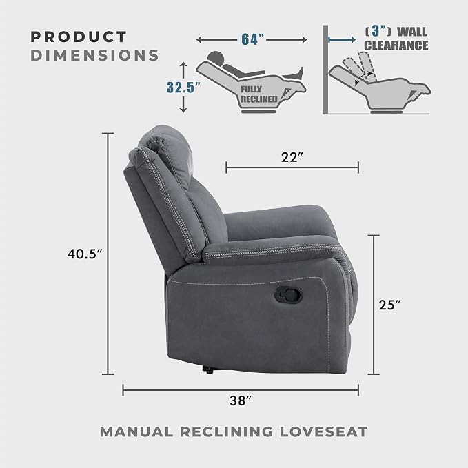 Lexicon Manual Double Reclining Loveseat, Polished Microfiber Manual Wall - Image 2