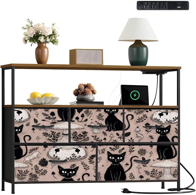 Dresser Seamless Gothic Featuring Graphic Mushrooms Black Cats by Unknown