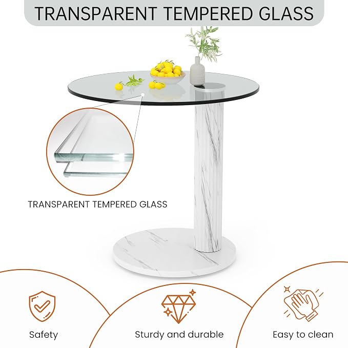 Hooseng Glass Round Coffee Table End Table, 22-Inch Modern Tempered Transparent - Image 8