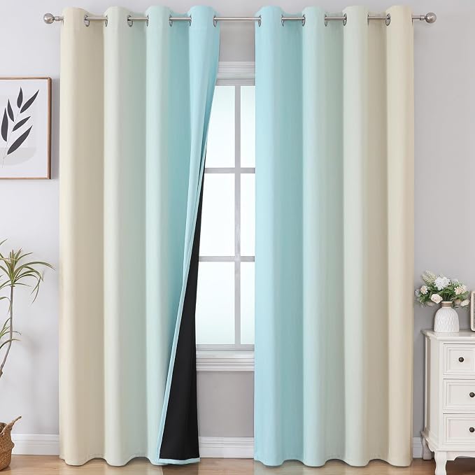 Estelar Textiler Beige and Aqua Blackout Curtains - Image 2