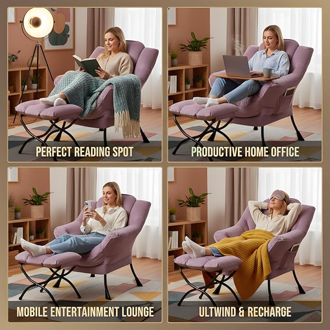 Tiita Lazy Chair with Ottoman, Comfy Leisure Sofa Reading Chair with Footrest - Image 7