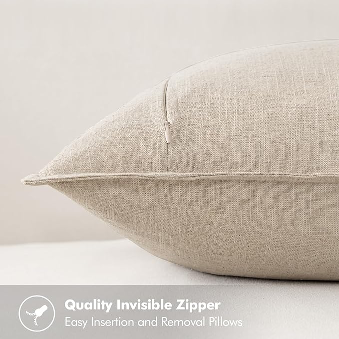 MIULEE Decorative Linen Euro Sham Pillow Covers 28x28 Inch Natural Beige Boho - Image 3