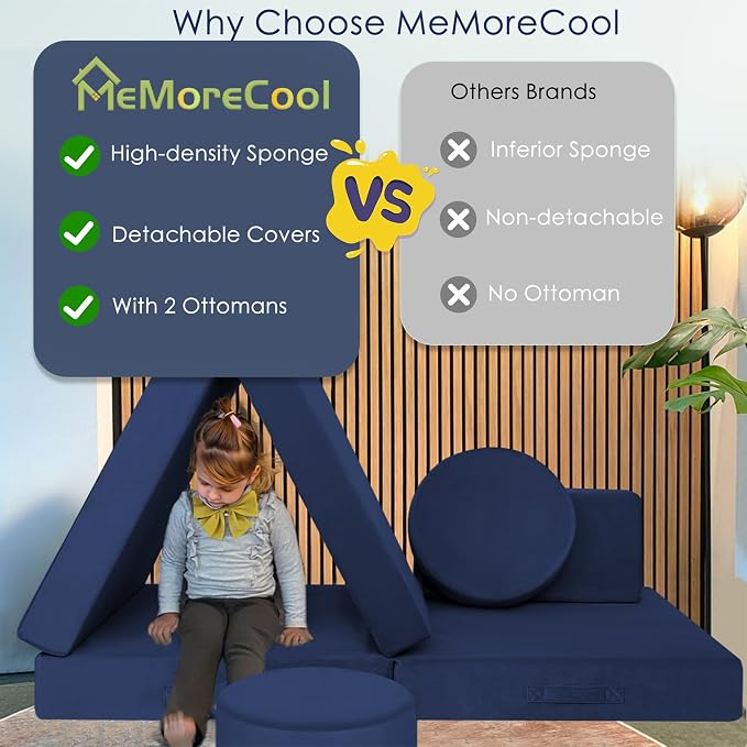MeMoreCool Kids Couch for Playroom, 8-Piece Modular Toddler Play Couch in Navy - Image 4