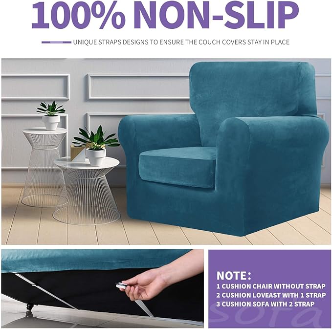 ZNSAYOTX Oversized Velvet Couch Cover 4 Piece Stretch Sofa Covers - Image 5