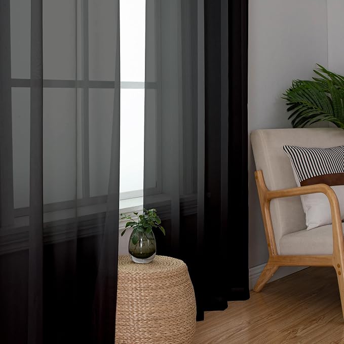 OWENIE Black Sheer Curtains, Sheer Curtains 78 inch Length 2 Panels Set - Image 9
