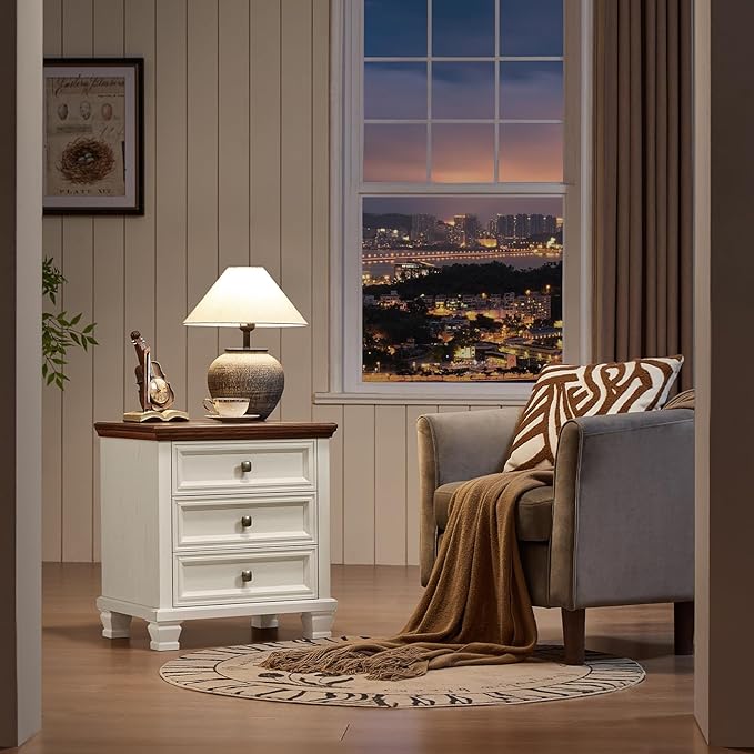 SAVOR LIFE Farmhouse Nightstand Set of 2, Vintage Couch End Table - Image 4