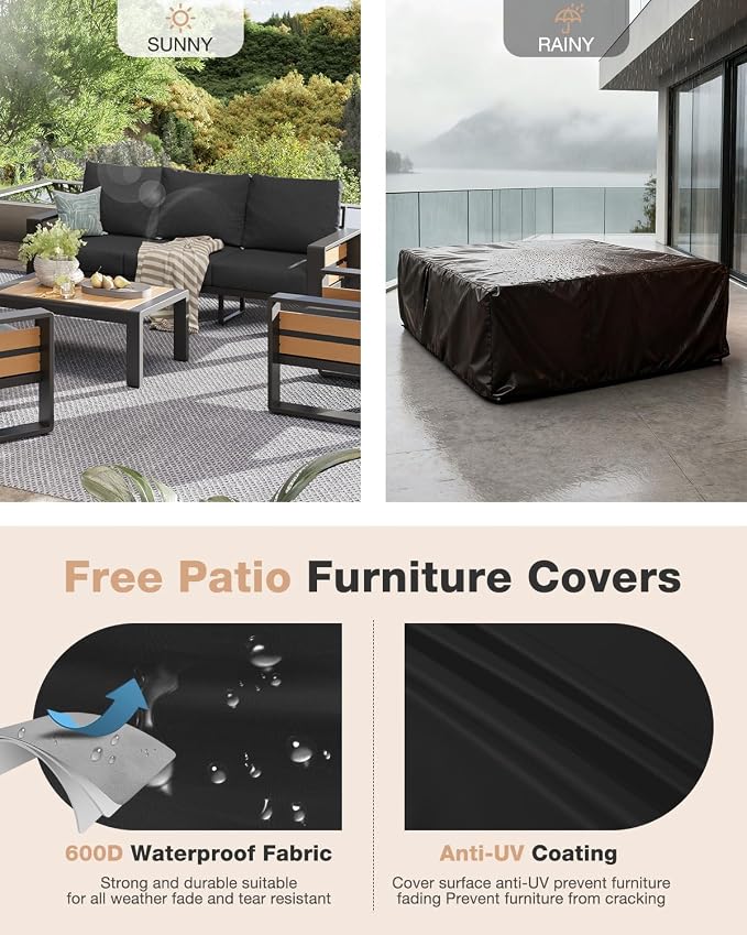 Aoxun Aluminum Patio Furniture Set, 5 Piece Luxury Outdoor Sectional - Image 8