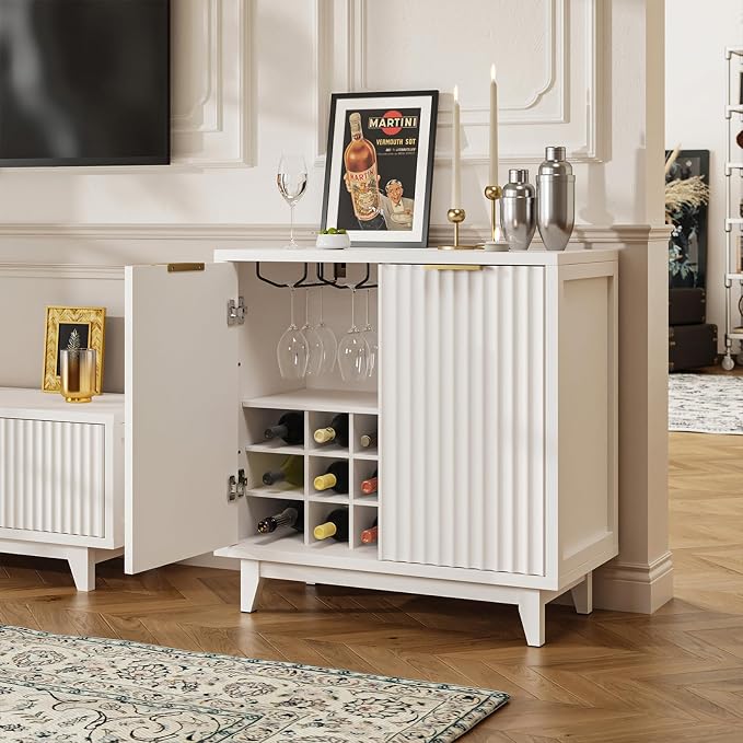 Fluted Coffee Bar Cabinet with Storage, Modern Sideboard Buffet Cabinet with - Image 3
