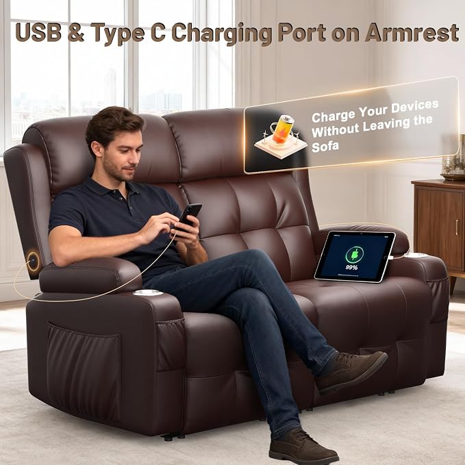 Power Loveseat Recliner with 2-Point Graphene Heat & Massage, Under-Seat - Image 6