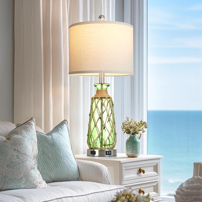 Ruzectt 25.5" Green Glass Table Lamps Set of 2, 3-Way Dimmable Touch Control - Image 5