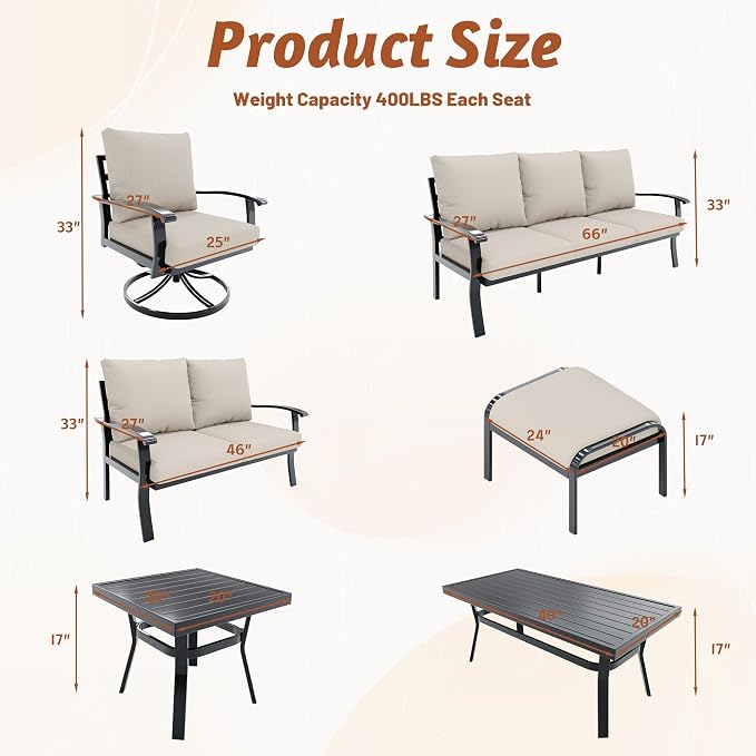 HOMREST Patio Furniture Sets 7 PCS Outdoor Metal Conversation Sets, 360 Degree - Image 6