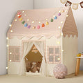 Kids Play Tent Indoor: with Brown Checkered, Rainbow Tissue Garland, Star Lights by Senodeer