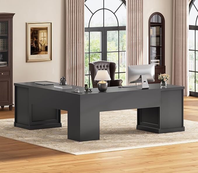 SEDETA L Shaped Desk with 4 Drawers, Corner Computer Desk with Power Strip - Image 3