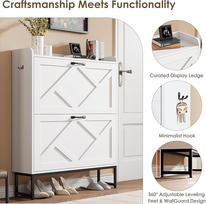 Nicetree Shoe Cabinet with 2 Flip Drawers, Freestanding Shoe Organizer - Image 9