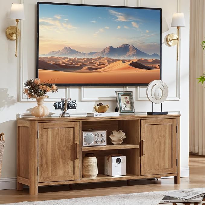 Joaxswe Farmhouse 55" Tv Stand, Dark Wood Entertainment Center by Joaxswe