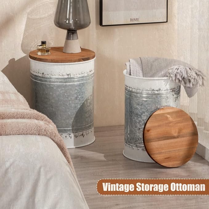 Poofzy Farmhouse End Tables Set of 2, Galvanized Metal Decor Side Table - Image 6