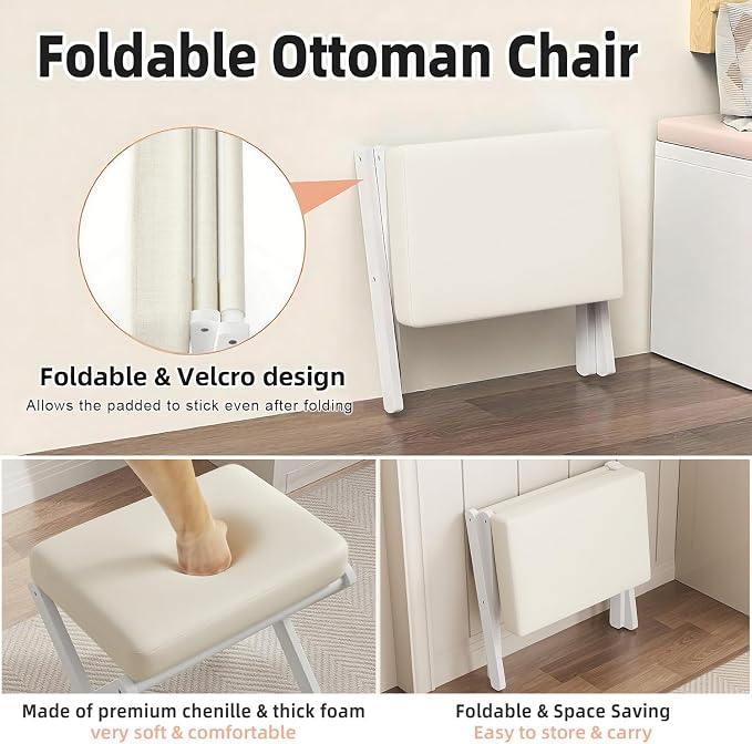 BAMBOOHOMIE Foldable Foot Stool Ottoman, Modern Foot Rest - Image 4