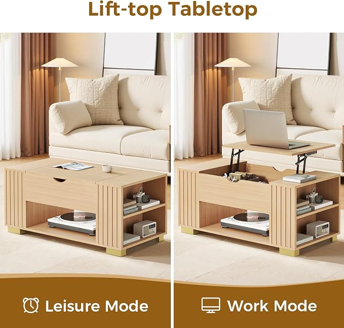 COMHOMA Lift Top Coffee Tables for Living Room, Adjustable Wooden Tea Table for - Image 3
