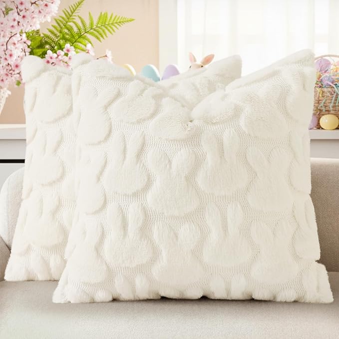 decorUhome Easter Bunny Pillow Covers 20x20 Inch Set of 2, Soft Plush Faux Wool by decorUhome