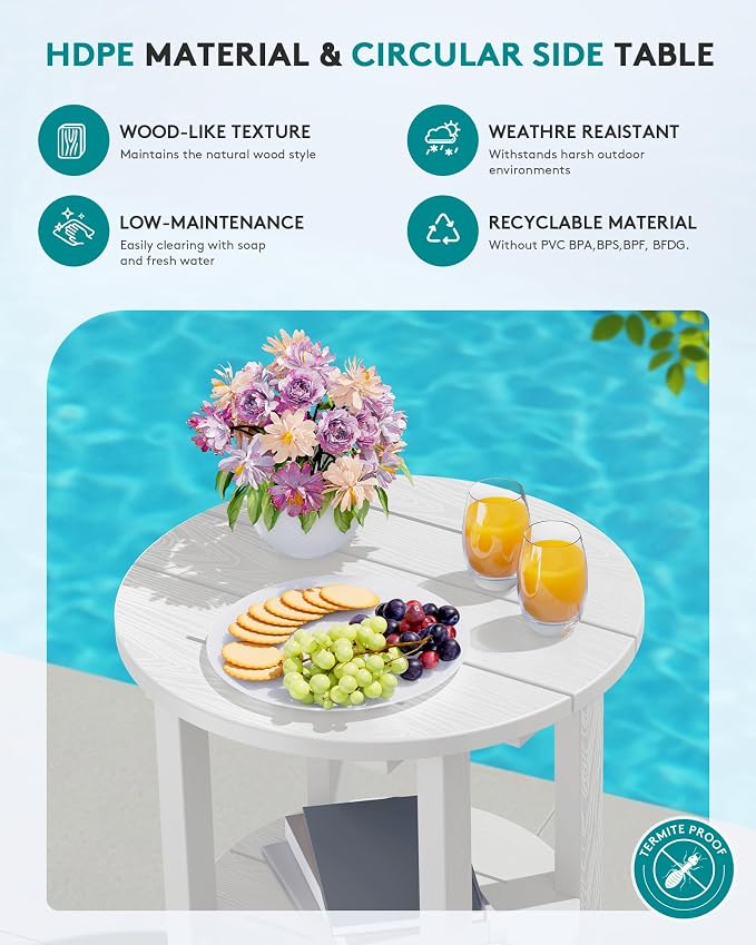 SERWALL Round Outdoor Side Table, HDPE Small Adirondack End Table, 2-Tier Patio - Image 4