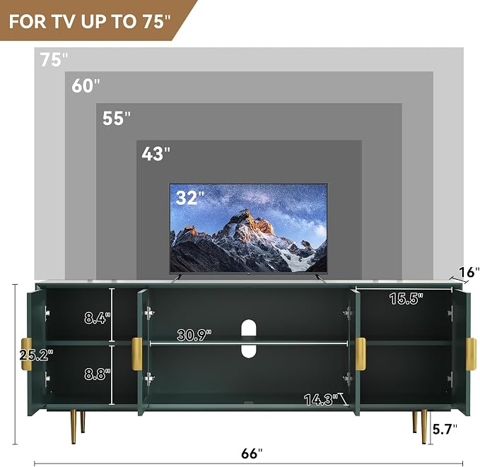 ARTPOWER TV Stand with Storage, Under TV Cabinet with Glass Door, TV Console - Image 2