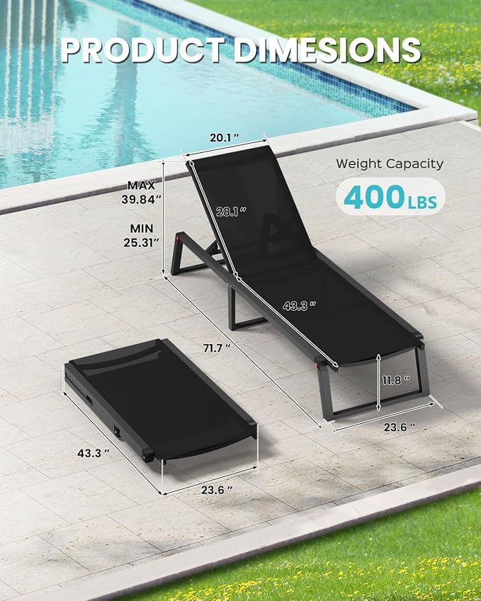 Aluminum Chaise Lounge Chair Outdoor, Foldable& No Assembly Patio Pool Lounge - Image 2