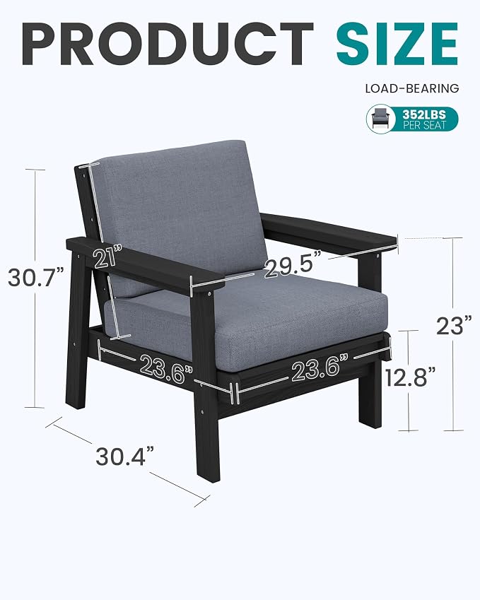 SERWALL HDPE Outdoor Furniture Set, 2 Piece All Weather Wood-Like Outdoor Sofa - Image 7
