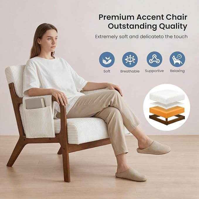 DUMOS Mid Century Modern Accent Chair, Upholstered Armchair - Image 5