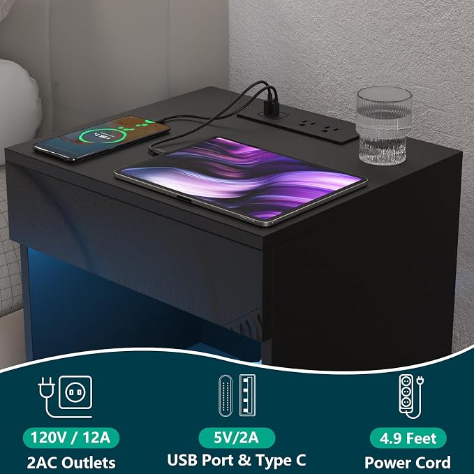 HOMMPA Set of 2 Open Shelf LED Nightstands - Image 3