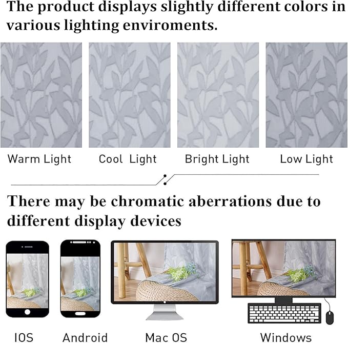 Lecloud Leia Light Grey Sheer Curtains 84 Inches Long 2 Panels, Semi Sheer - Image 4