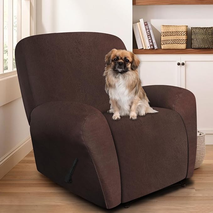 ANARACHON Leather Look Recliner Chair Covers, 4 Pieces Recliner Covers Non Slip - Image 2