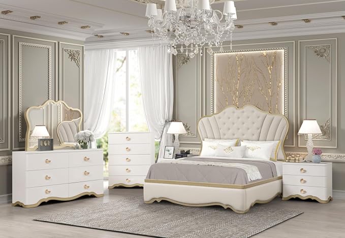 First of a Kind Athena Luxury 4-Piece King Bedroom Set in Ivory by FirstofaKind