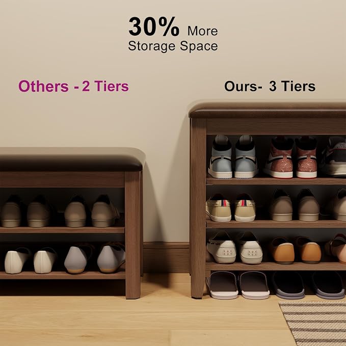 AQIMUELE Shoe Bench with Leather Cushion, 3 Tiers Shoe Storage Bench Height - Image 6