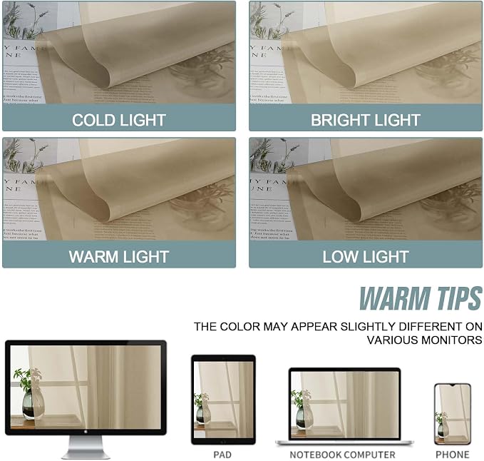 Taupe Valances for Windows 14 inch Length 2 Panels Set, Small Voile Sheer - Image 7