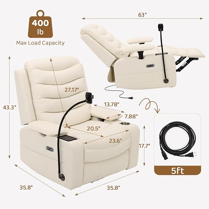 Olela Power Glider Recliner Nursery Chair, Oversized Leather Swivel Rocking - Image 3