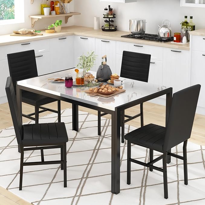 Recaceik Dining Table Set for 4, Modern 5 Piece Dining Table Set Faux Marble - Image 3