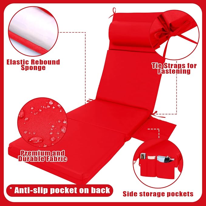 Wenqik 2 Pcs Outdoor Chaise Lounge Cushion - Image 3