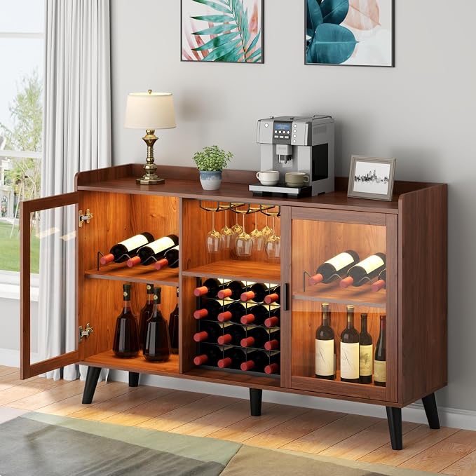 Loomie Wine Bar Cabinet with LED Light, Home Coffee Cabinet with Wine Rack and - Image 3