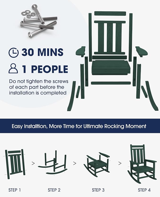 KINGYES Oversized Outdoor Rocking Chair Set of 2, All-Weather Patio Rocking - Image 5