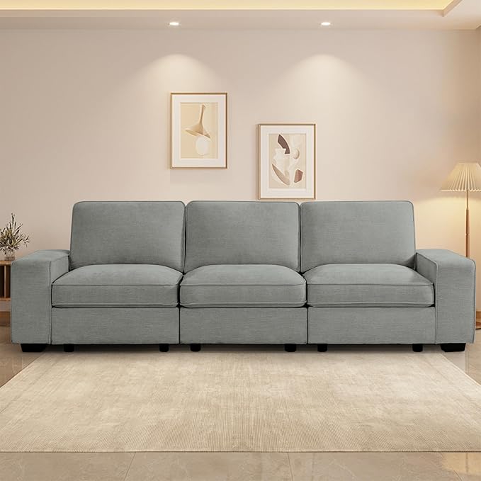 TEKAMON 100" Modular Sofa with Seats Storage, Comfy 3-Seater Chenille Fabric by TEKAMON