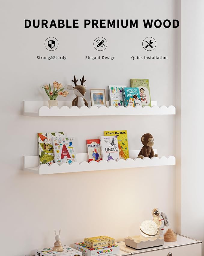 Shario Nursery Book Shelves, Scalloped Shelves, Wall Book Shelves - Image 3