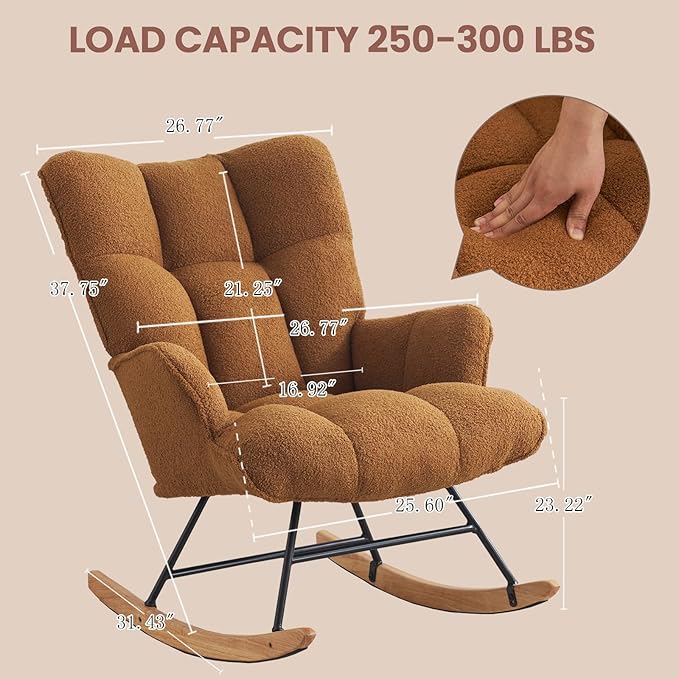SAETSFEG Rocking Chair Nursery Teddy Upholstered Glider Rocker Rocking Accent - Image 2
