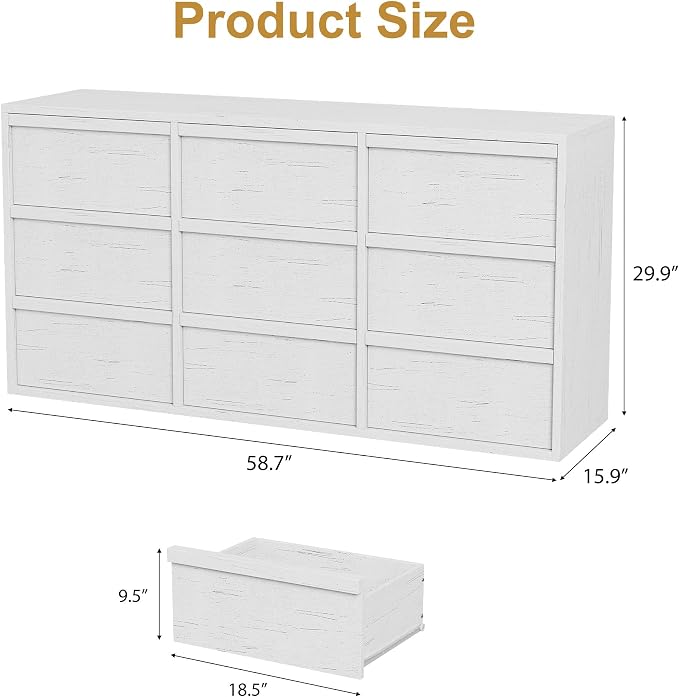 Garvee 9 Dresser for Bedroom, 58.7" Wide Dresser, Freestanding Horizontal Drawer - Image 2
