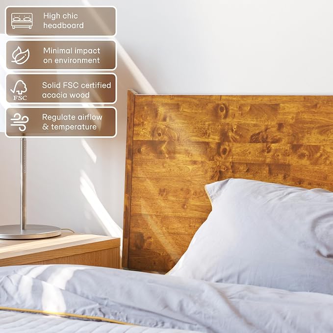 Acacia Haven Queen Bed Frame and Headboard, Platform Bed Frame Scandinavian - Image 4