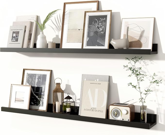 Fun Memories Picture Ledge Shelves Set of 2, 36 Inch Rustic Wall Mounted by FunMemories