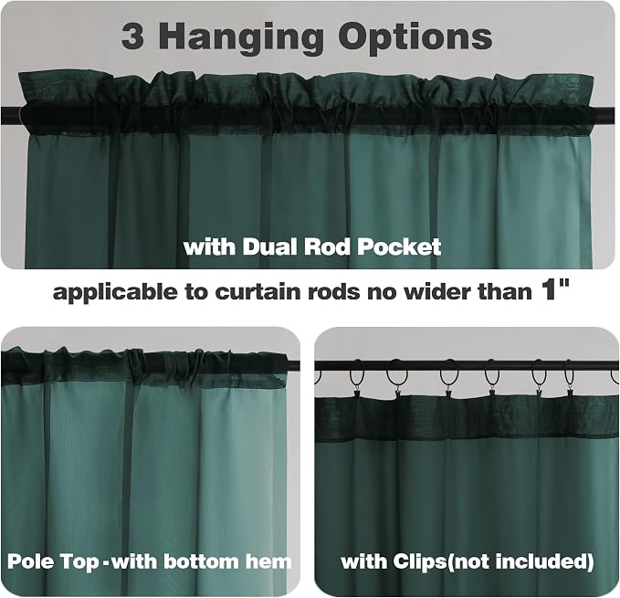 Chyhomenyc Hunter Green Sheer Curtains 84 inches Long 2 Panels, Light Filtering - Image 5