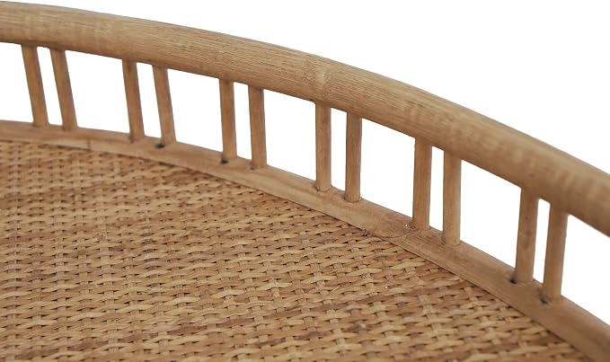 FINECASA Round Rattan Coffee Table, Modern Unique Farmhouse Tray Top Center - Image 8
