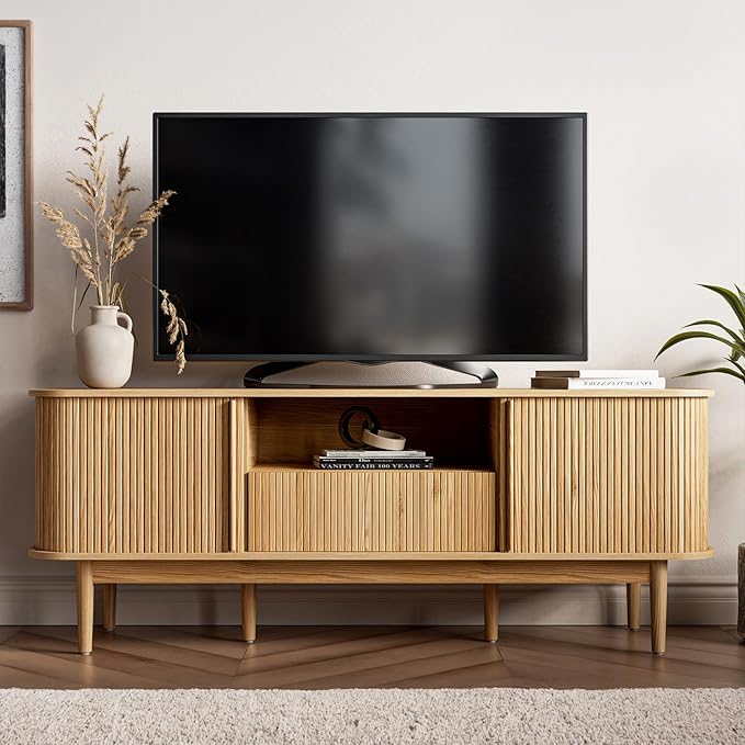 MAISONARIA 63" Tambour TV Stand, Fluted TV Stand - Image 2